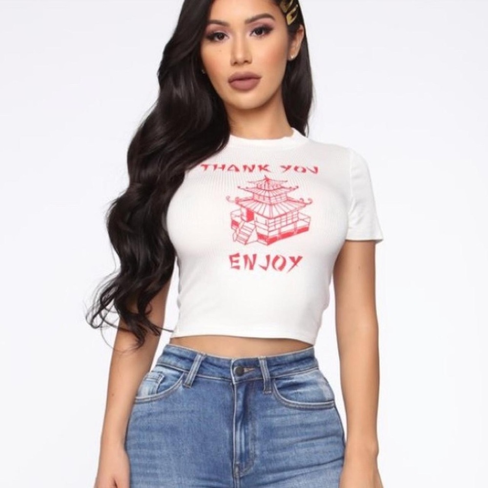 Shein “Thank You Enjoy” White Ribbed Crop Top